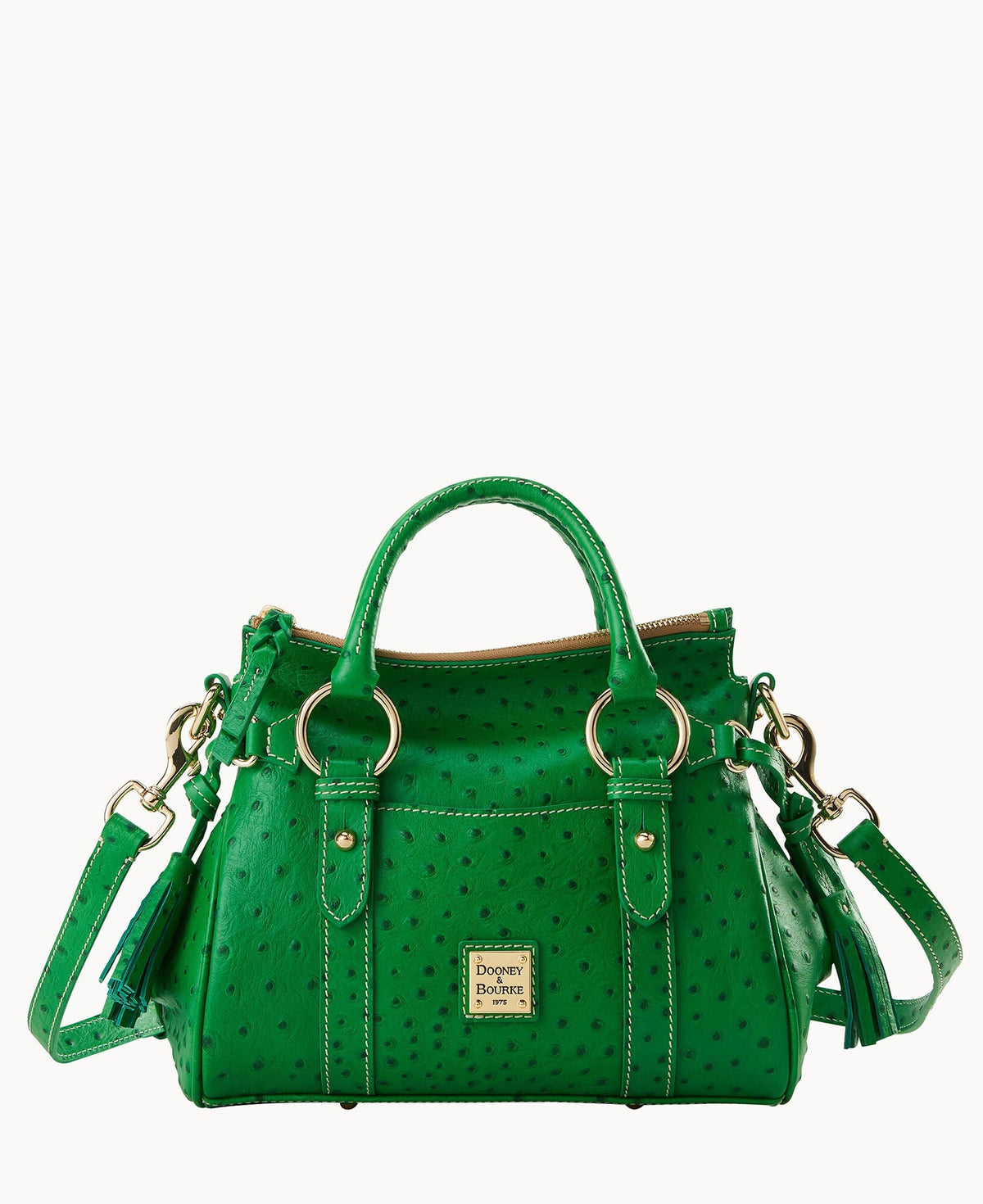 Ostrich Satchel With Pocket - Kelly Green