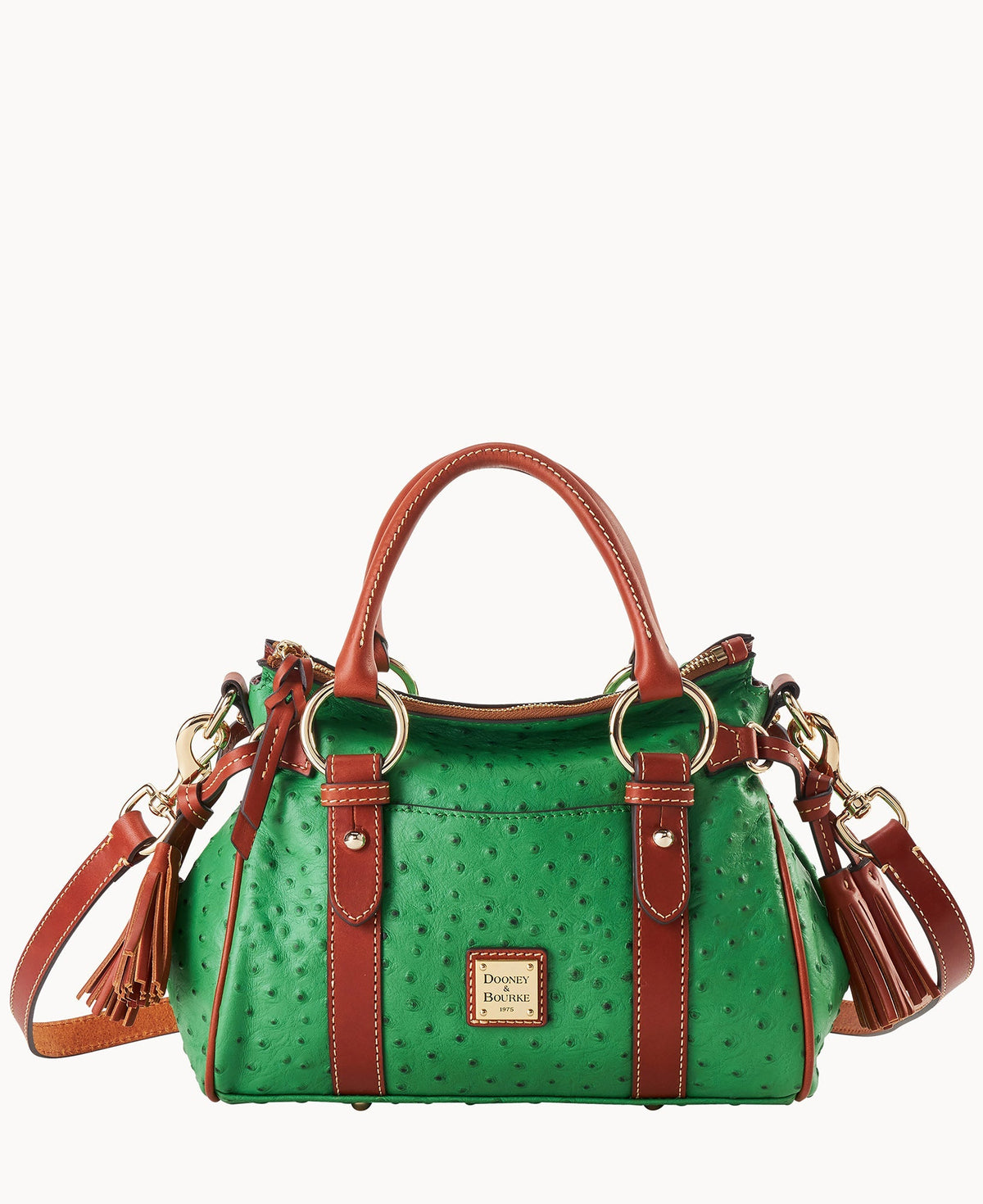 Ostrich Satchel With Pocket - Kelly Green