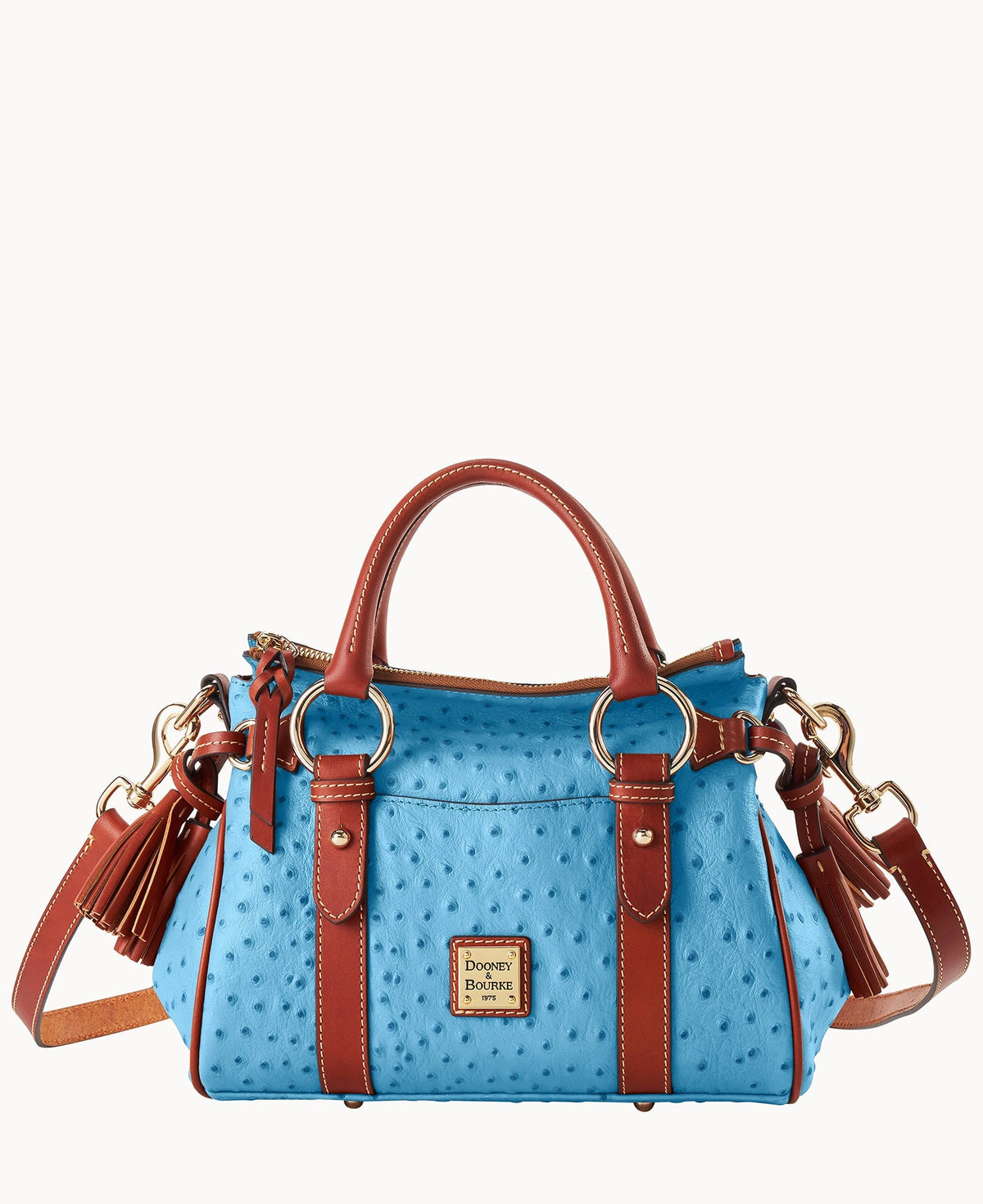Ostrich Satchel With Pocket - Azure
