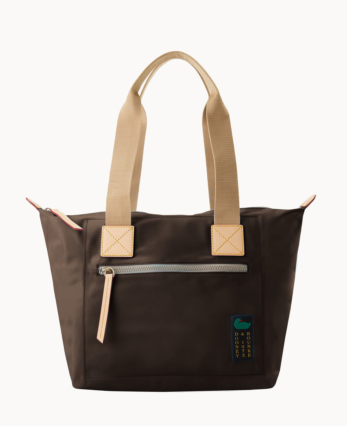 Nylon Front Zip Tote - Brown Tmoro