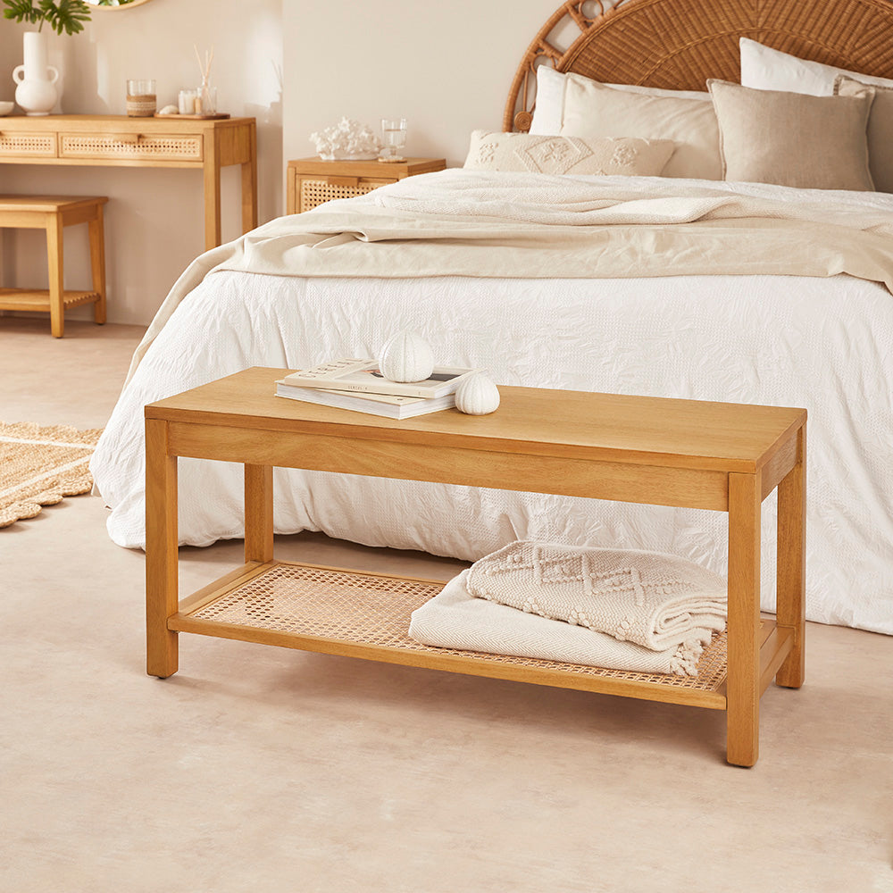 Bali Rattan Bench with Storage Shelf - Image 2