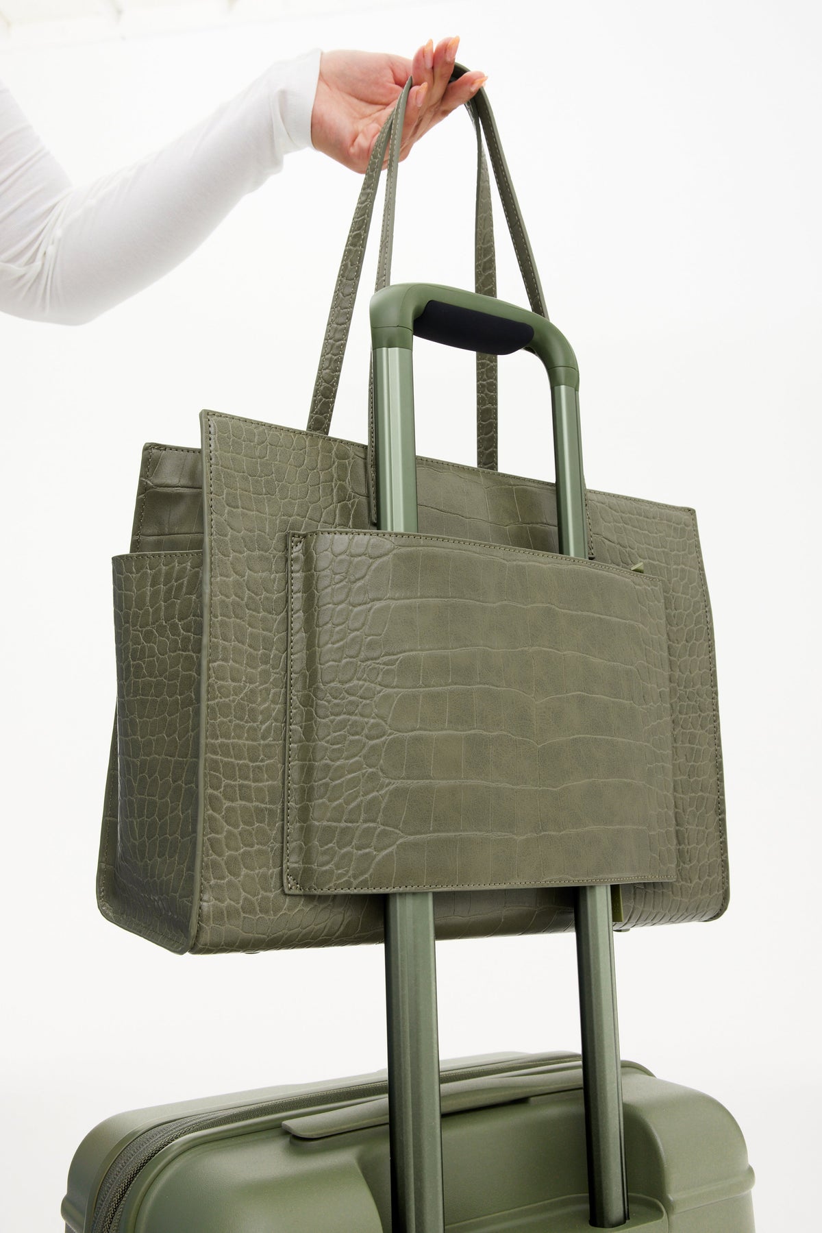 The Work Tote in Olive Croc - Image 6