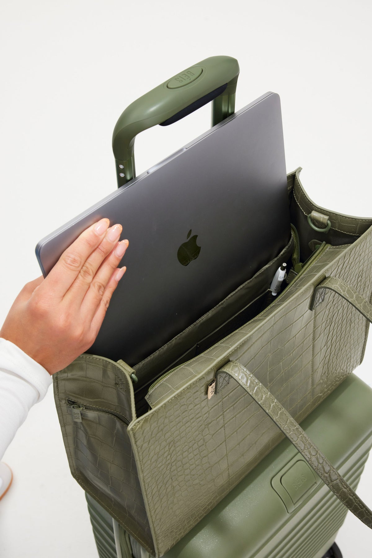 The Work Tote in Olive Croc - Image 8