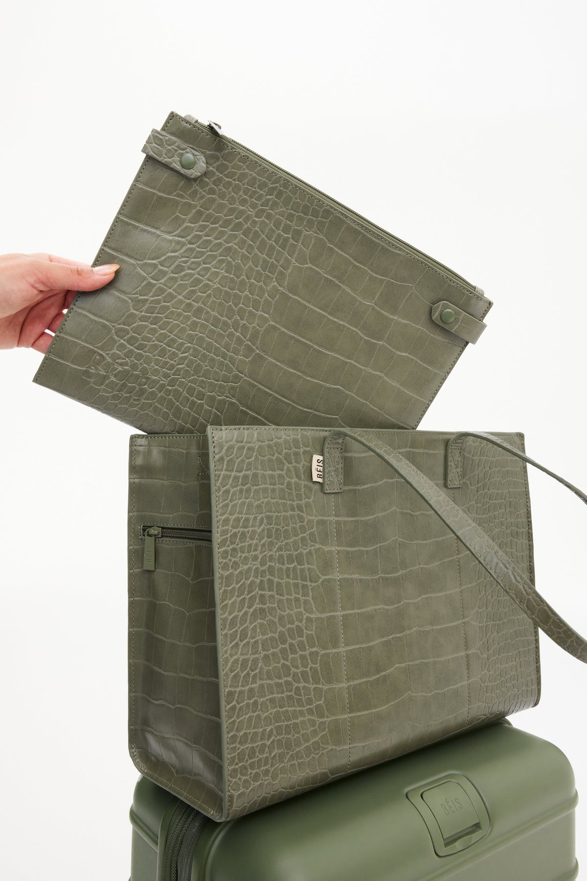 The Work Tote in Olive Croc - Image 4