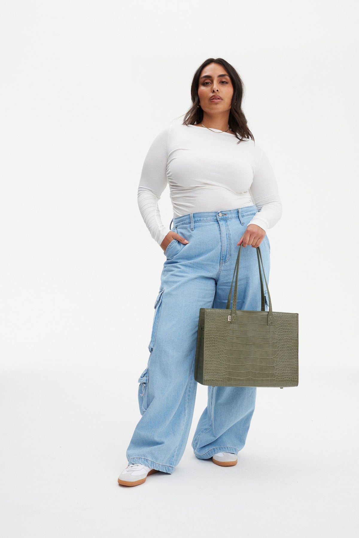 The Work Tote in Olive Croc - Image 5