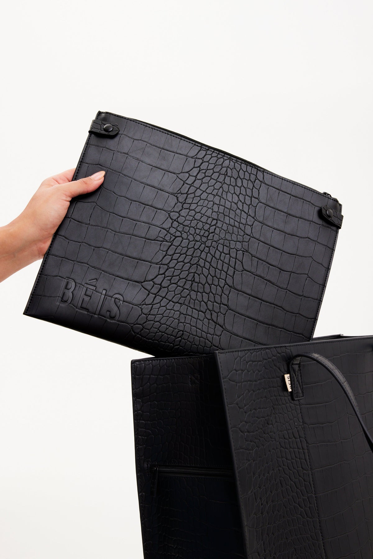 The Large Work Tote in Black Croc - Image 4
