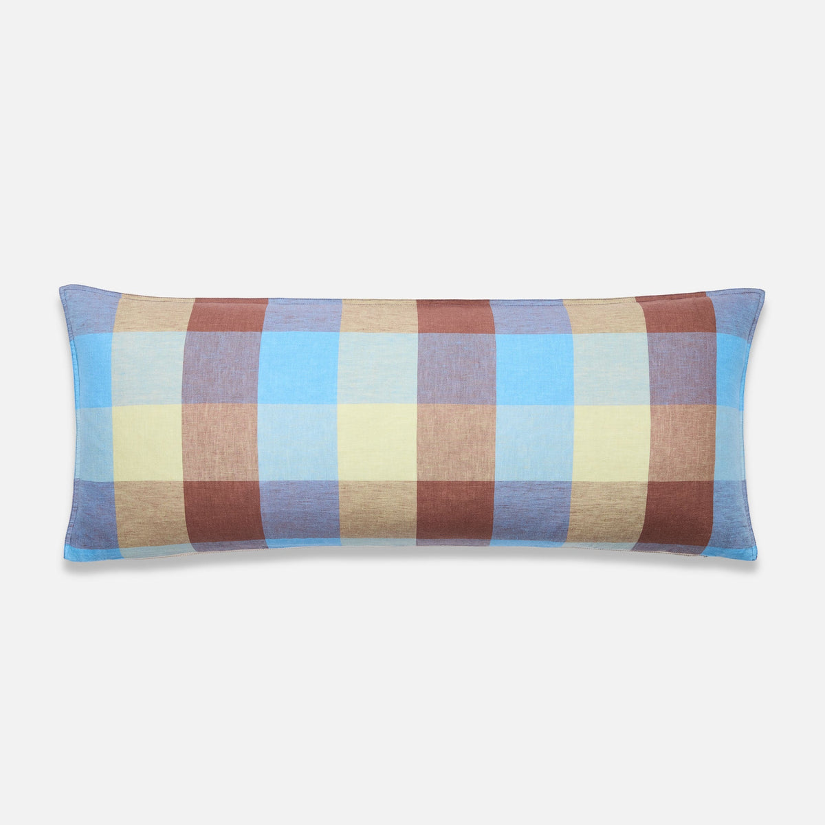 Washed European Linen Lumbar Pillow Cover - Sunset Check in Vista