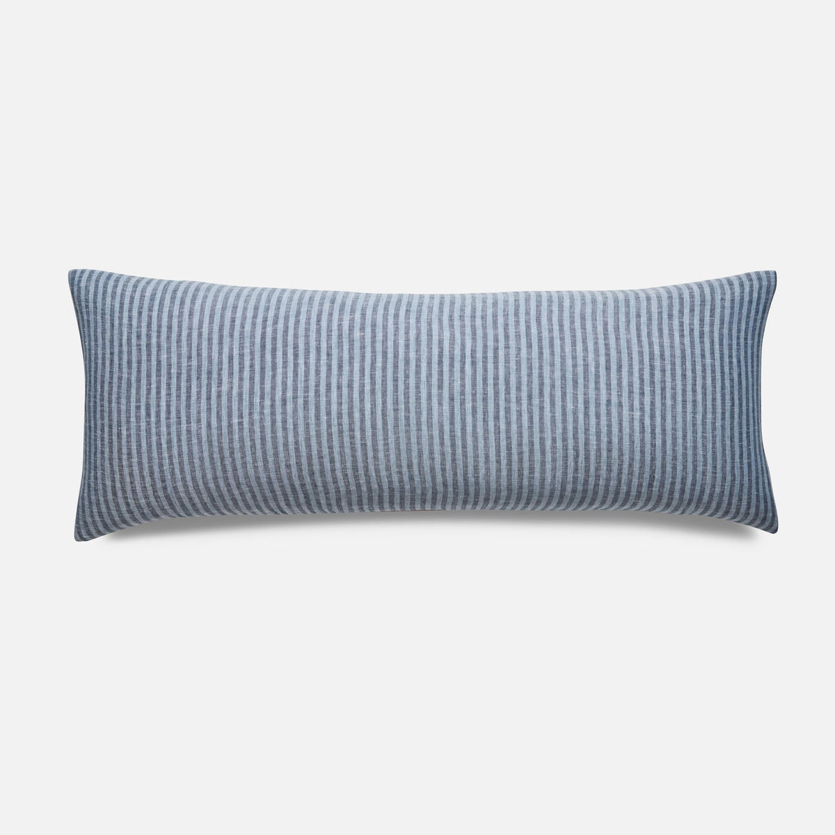 Washed European Linen Lumbar Pillow Cover - Oxford Stripe in Abyss Chambray