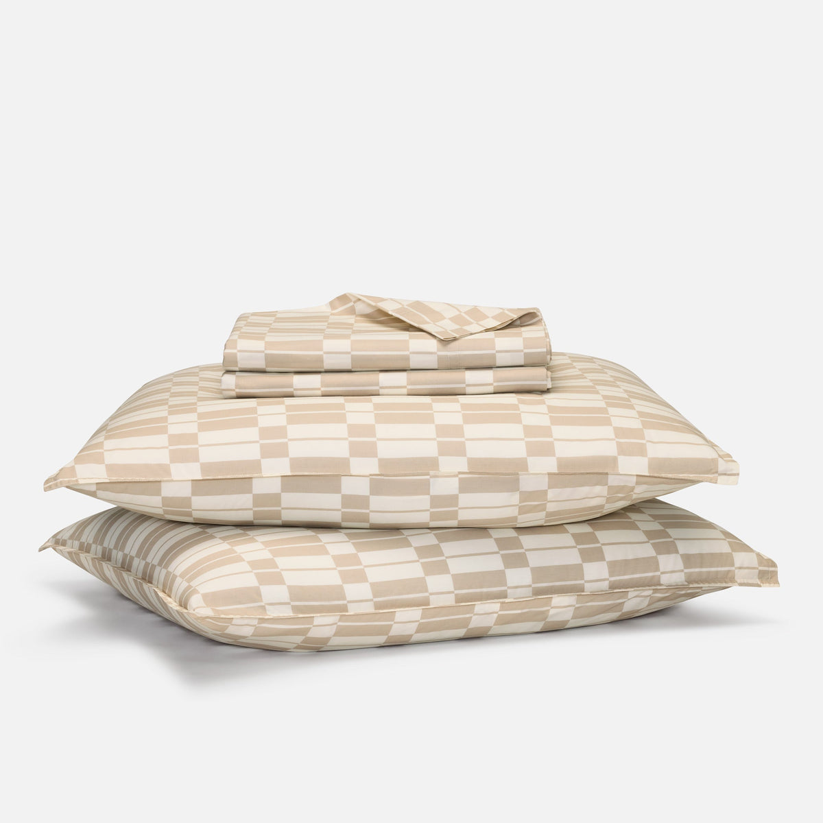 Washed Classic Percale Core Sheet Set - Last Call - Spliced Check in Pebble