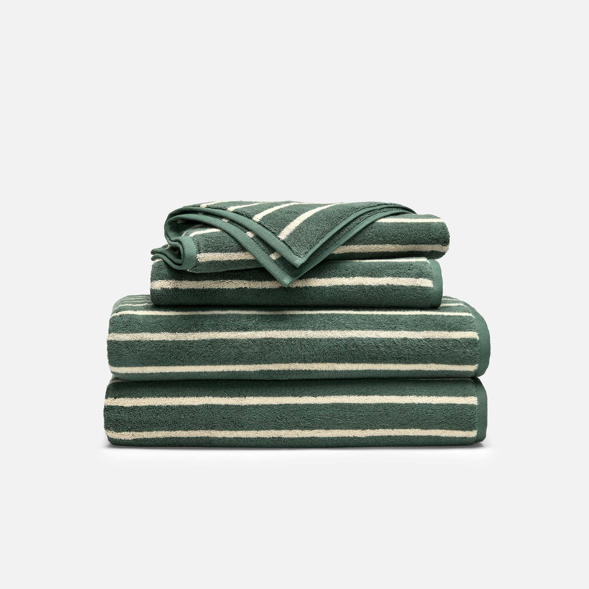 Super-Plush Turkish Cotton Bath Towel Bundle - Striped Botanical Green