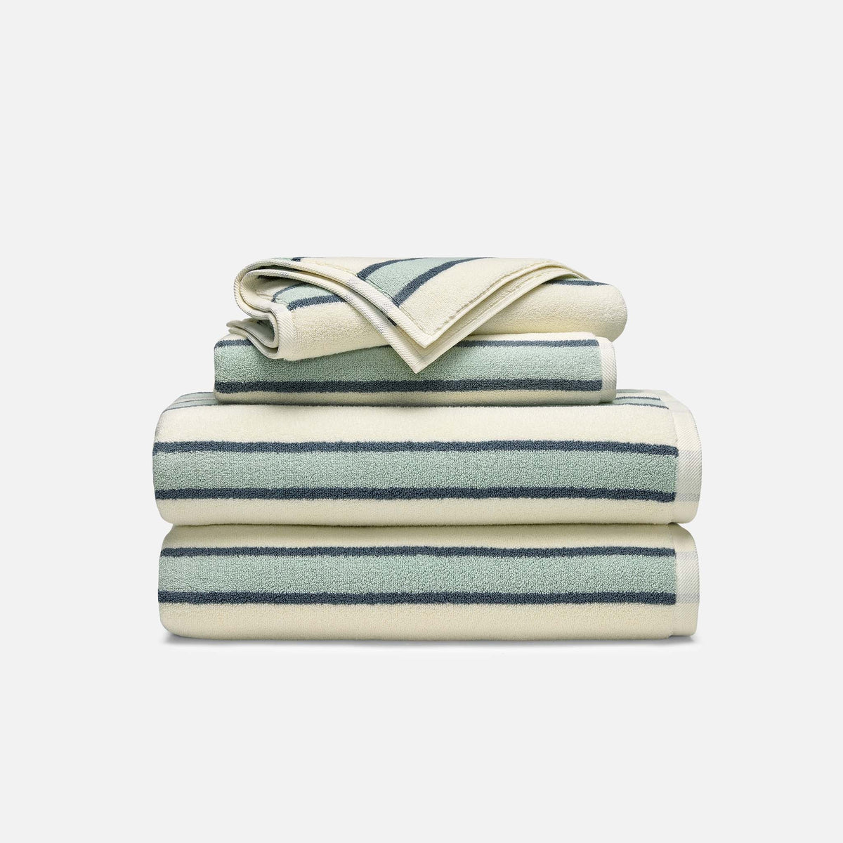 Super-Plush Turkish Cotton Bath Towel Bundle - Striped Silver Sage