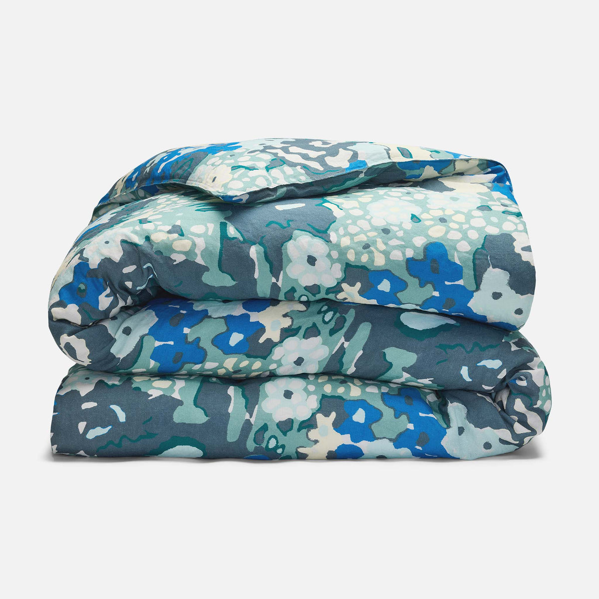 Washed European Linen Duvet Cover - Last Call - Painted Poppies in Mineral