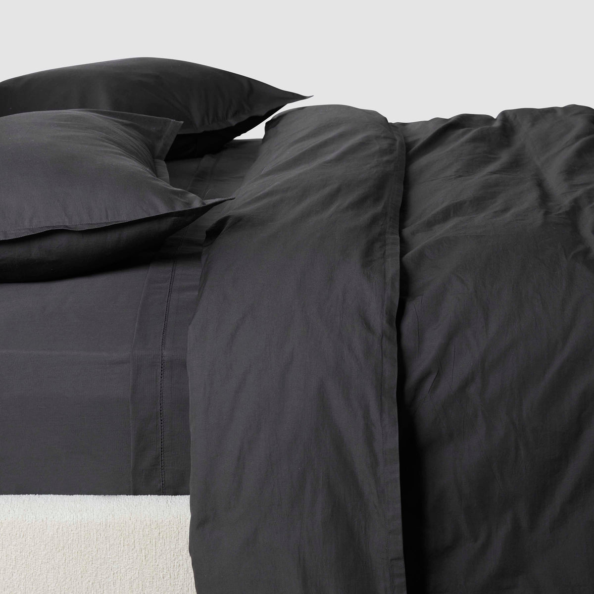 Stonewashed Organic Cotton Percale Duvet Cover - Charcoal