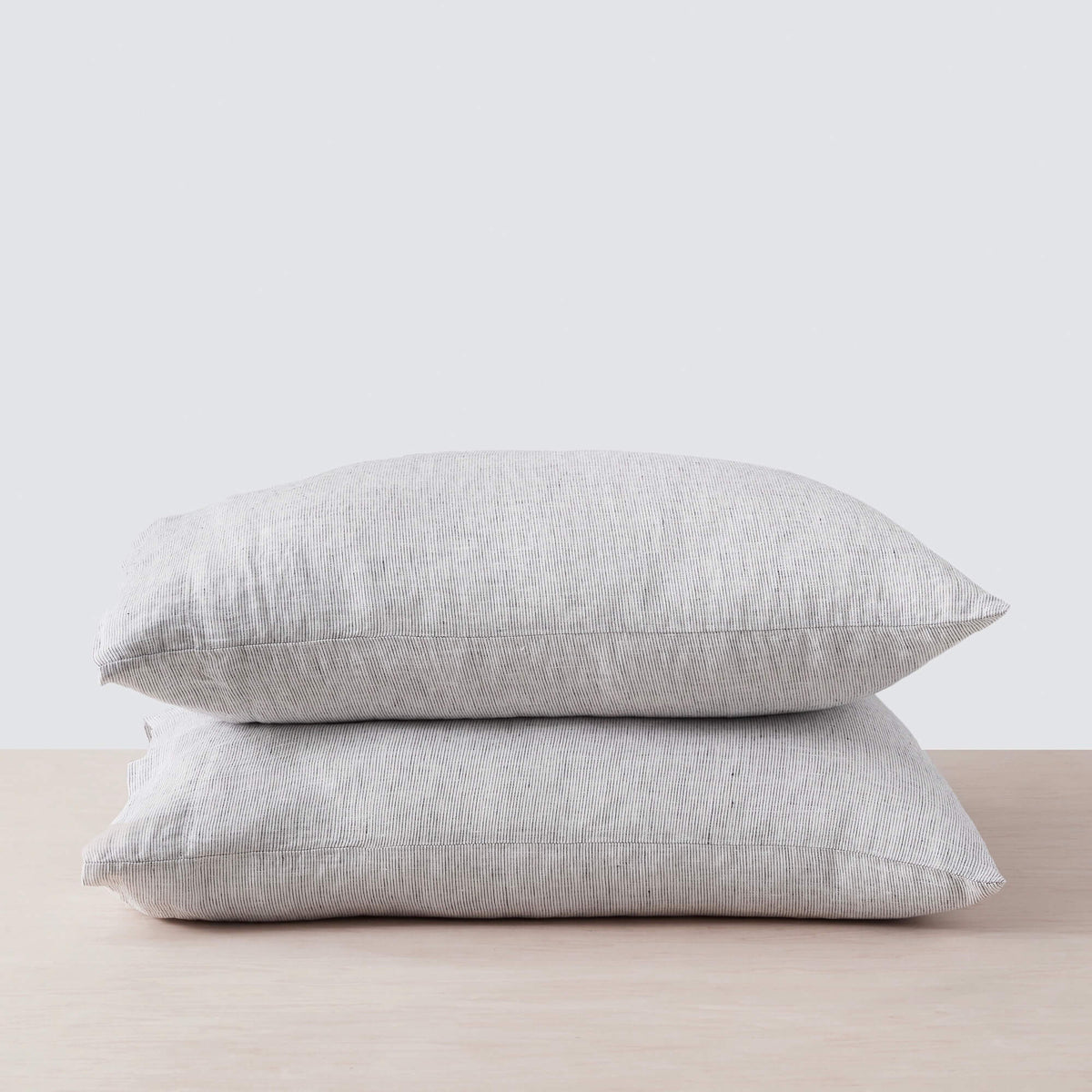 Stonewashed Linen Pillowcases - Graphite Thin Stripe