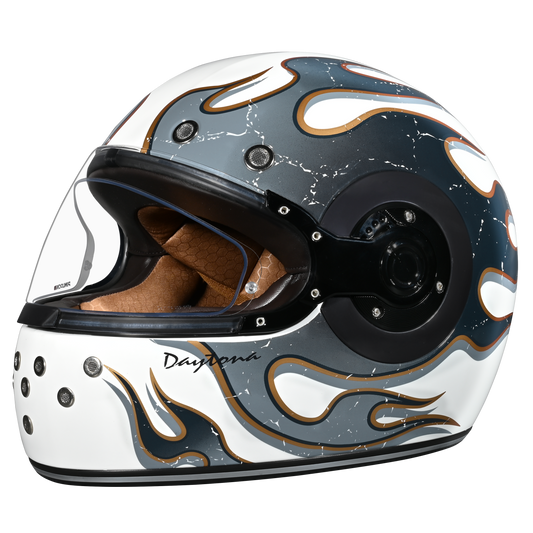 DOT Daytona Retro Full Face Motorcycle Helmet: Vintage Style for Men, Women, & Youth - W/ Flames