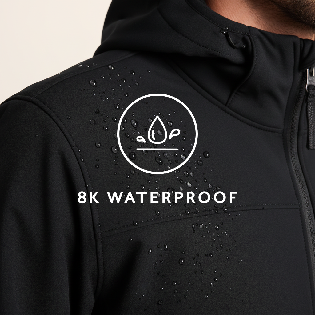 Andro Mens Hooded Waterproof Softshell Jacket - Black - Image 9