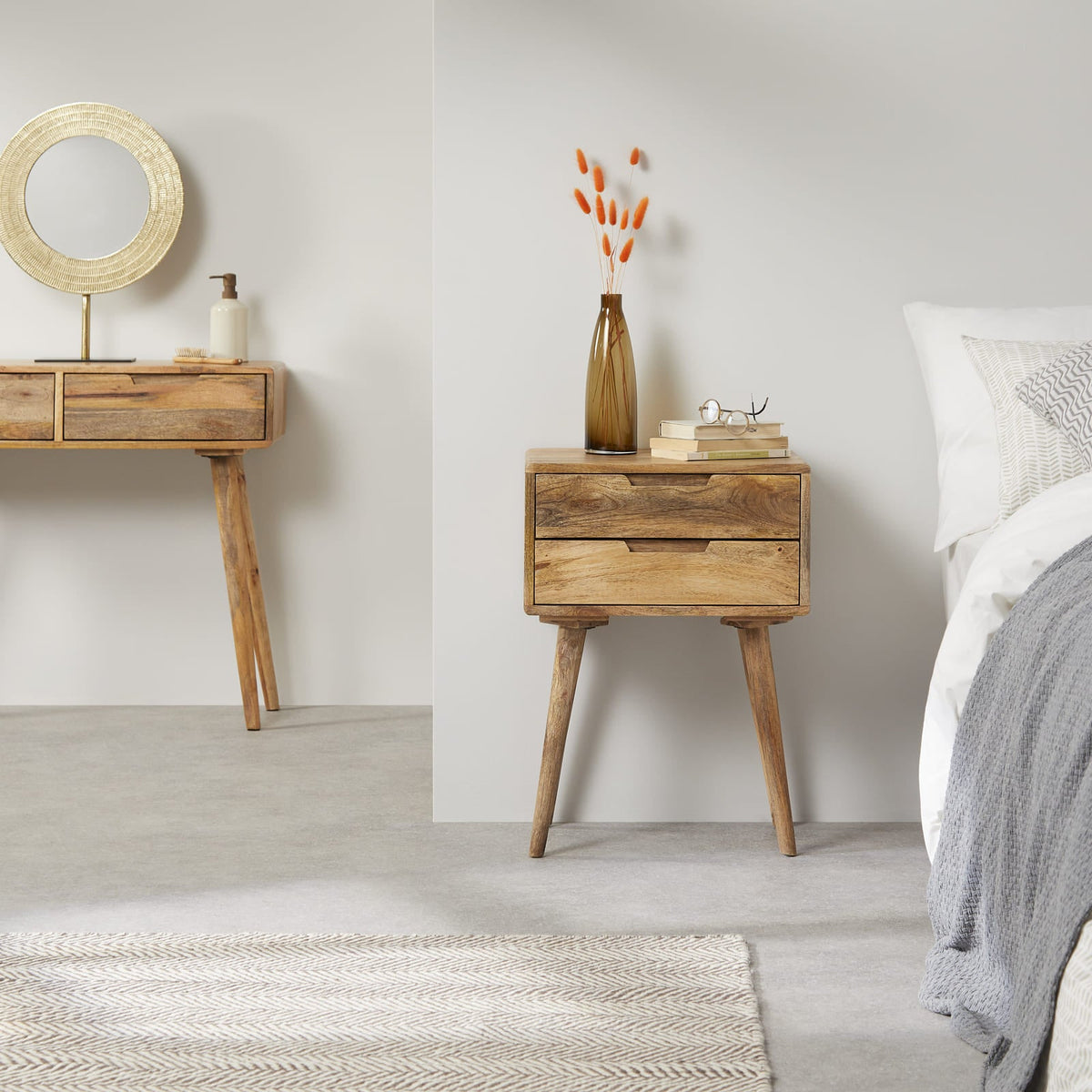 Rustic Mango Wood Dressing Table with 2 Drawers - Image 2