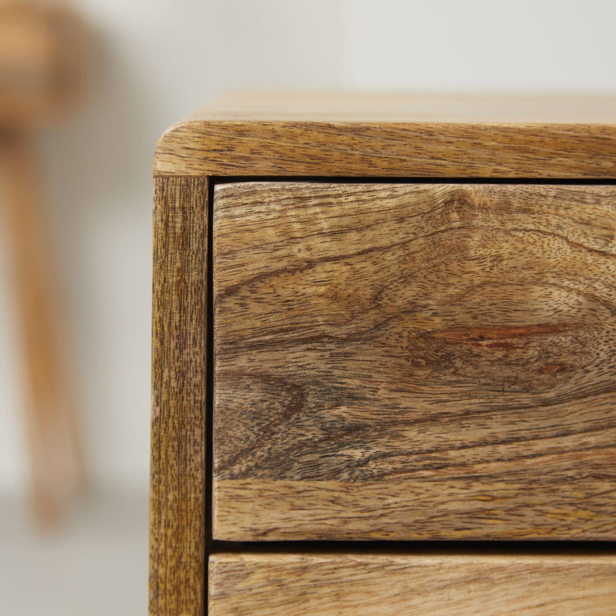Rustic Mango Wood Bedside Table with 2 Drawers - Image 7