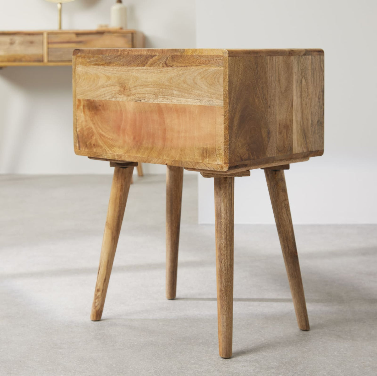 Rustic Mango Wood Bedside Table with 2 Drawers - Image 9