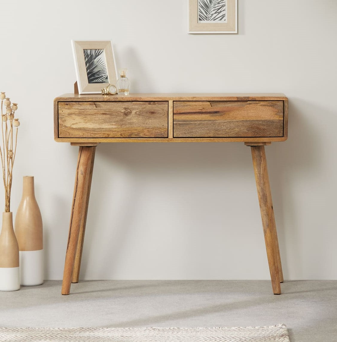 Rustic Mango Wood Dressing Table with 2 Drawers - Image 4