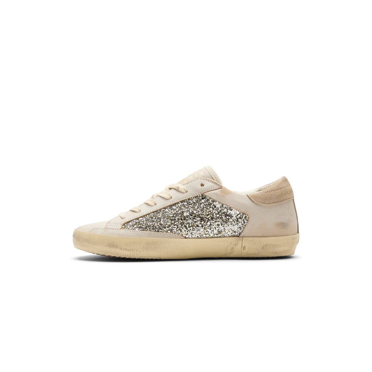 Golden Goose Super Star Glitter And Leather Upper (White/Platinum/Beige) - Image 2