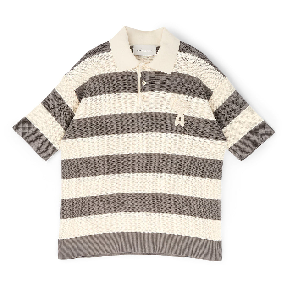 AMI Paris Short Sleeves Polo With AMI De Couer Patch (Blanc creme/Carbone)