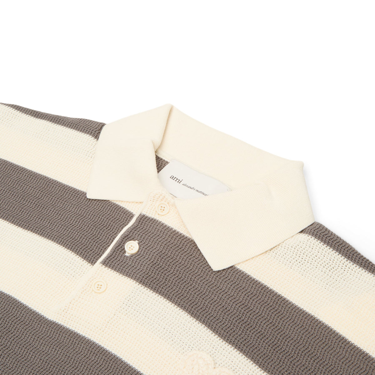 AMI Paris Short Sleeves Polo With AMI De Couer Patch (Blanc creme/Carbone) - Image 3