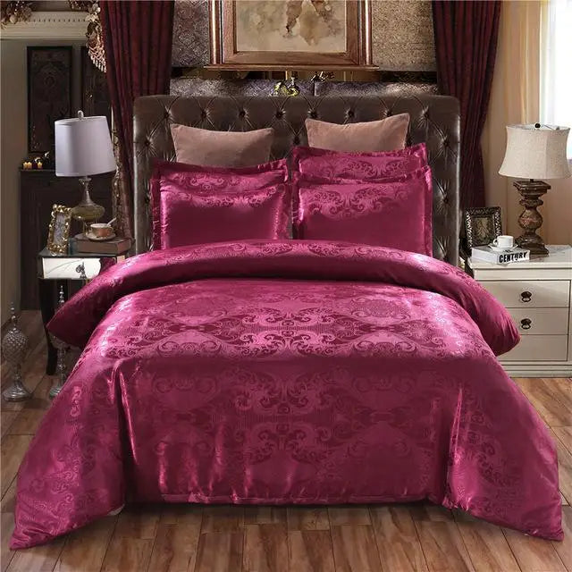 Luxury Gold Silk-Look Bedding Set - Burgundy