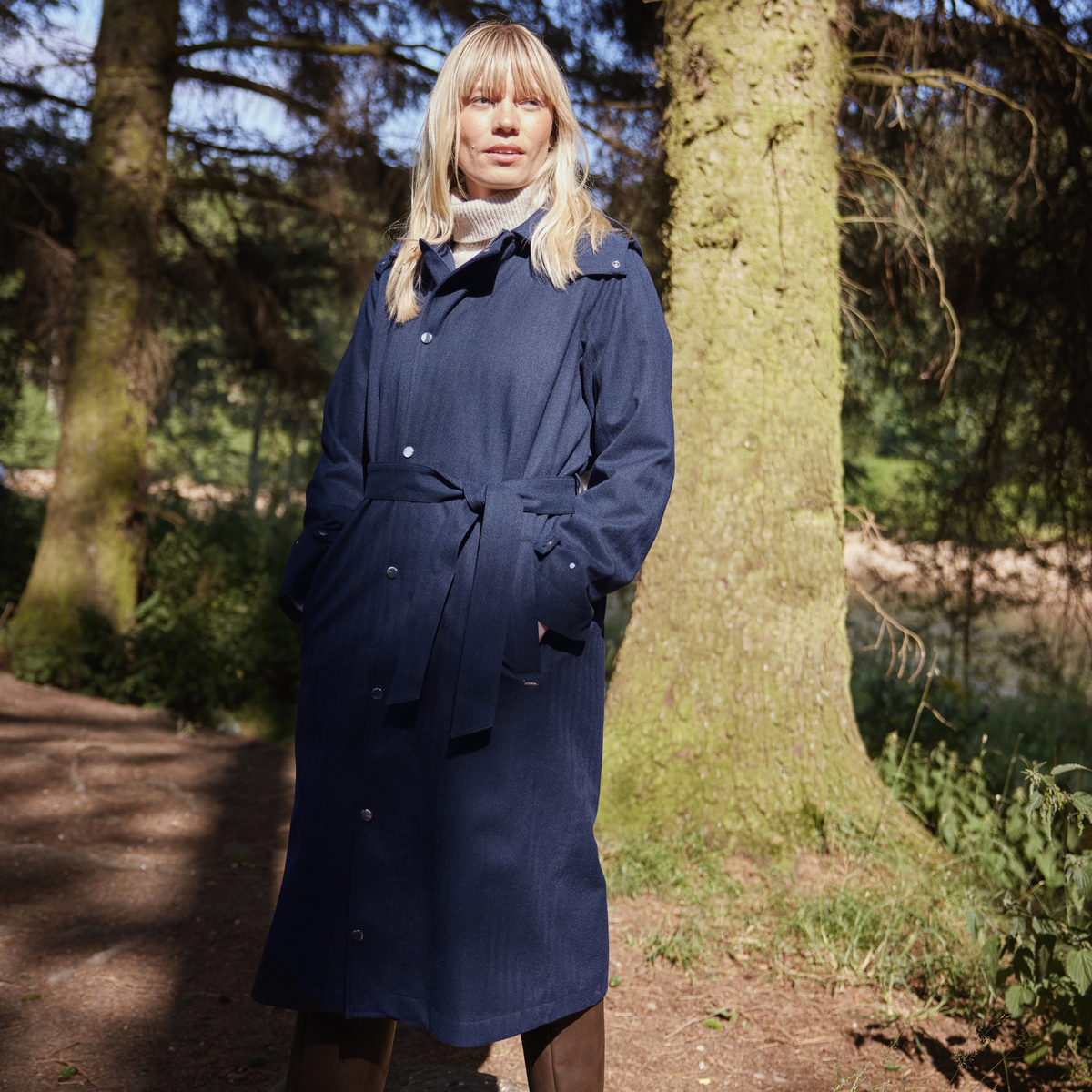 Jemima Womens Waterproof Longline Belted Trench Coat - Navy Melange - Image 7