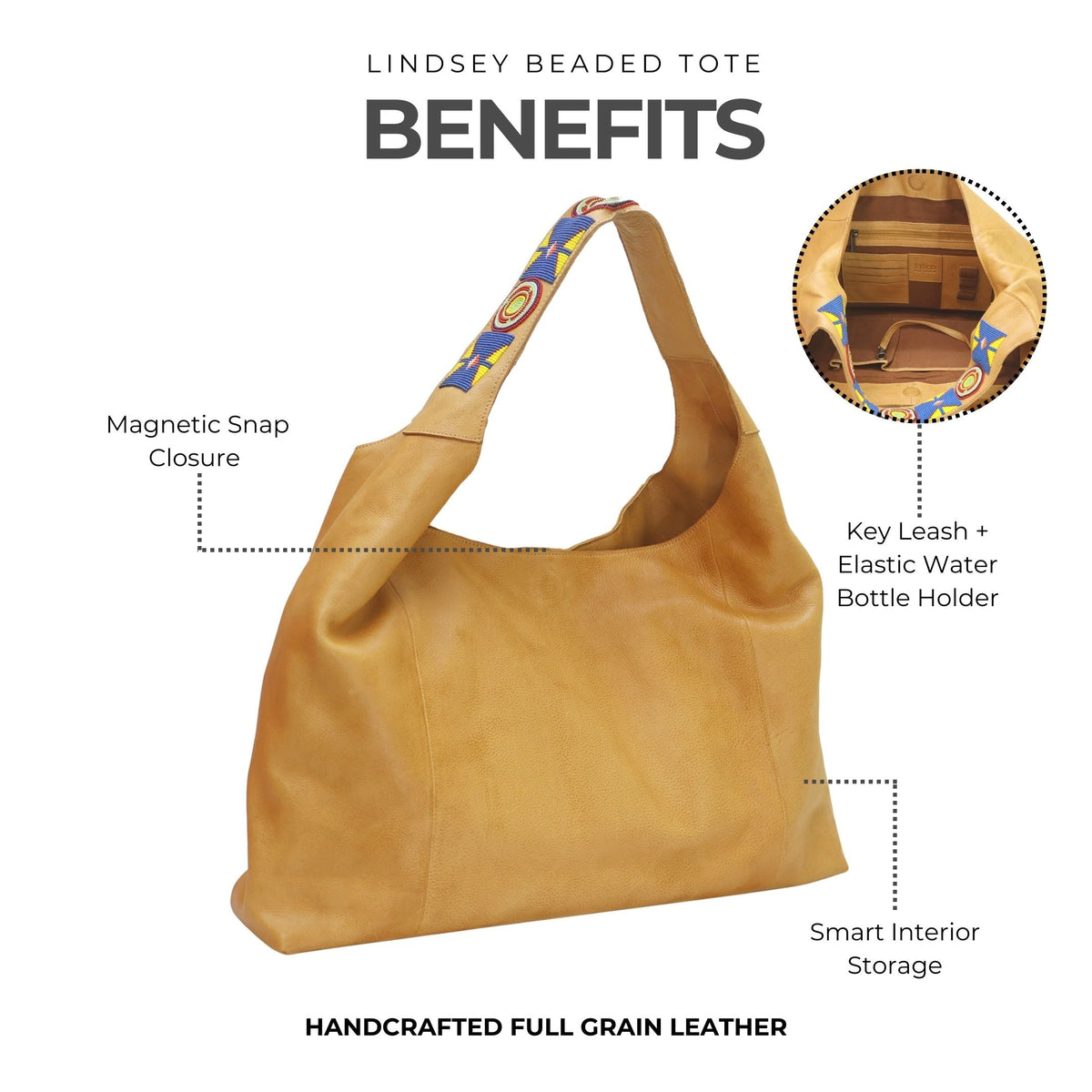 Lindsey Beaded Leather Tote Bag - Image 4
