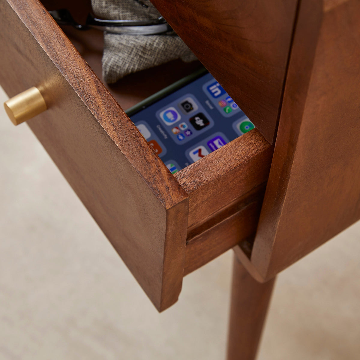 Scandinavian Dark Walnut Logan Narrow Bedside Table - Image 6