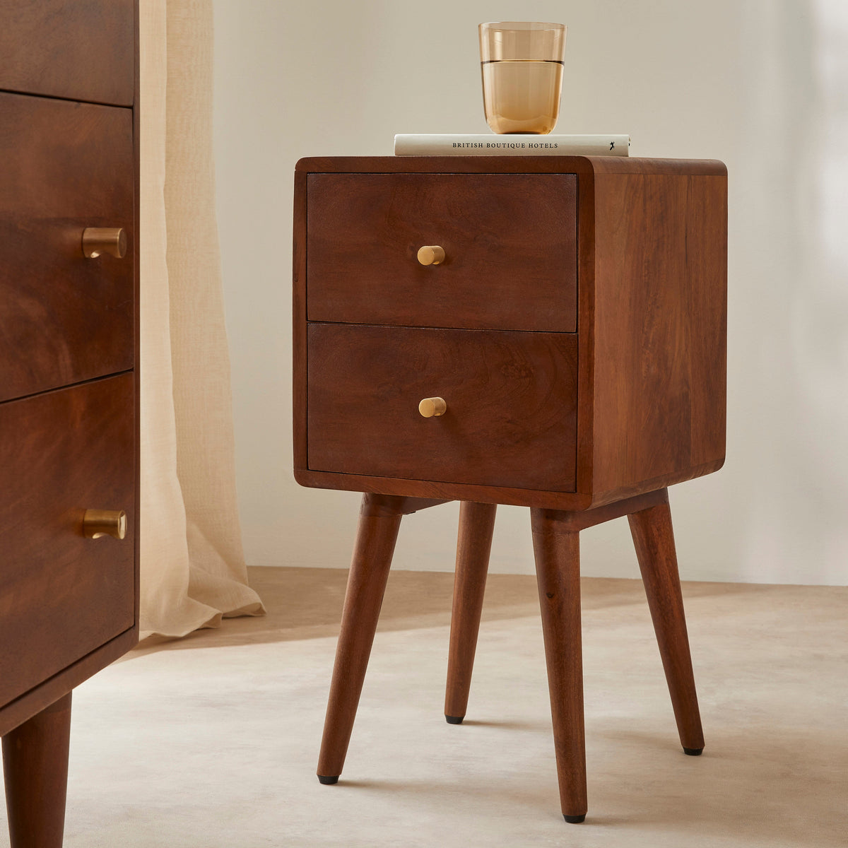 Scandinavian Dark Walnut Logan Narrow Bedside Table - Image 2