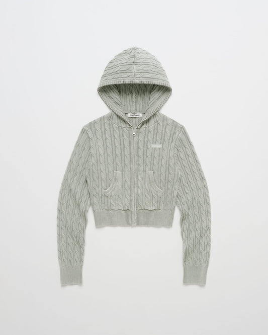 Classics Cropped Cable Knit Zip Up