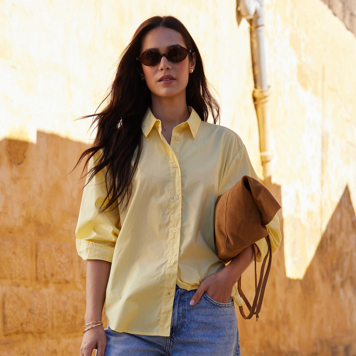 Marnie Womens 100% Cotton Oversized Shirt - Butter Yellow - Image 2