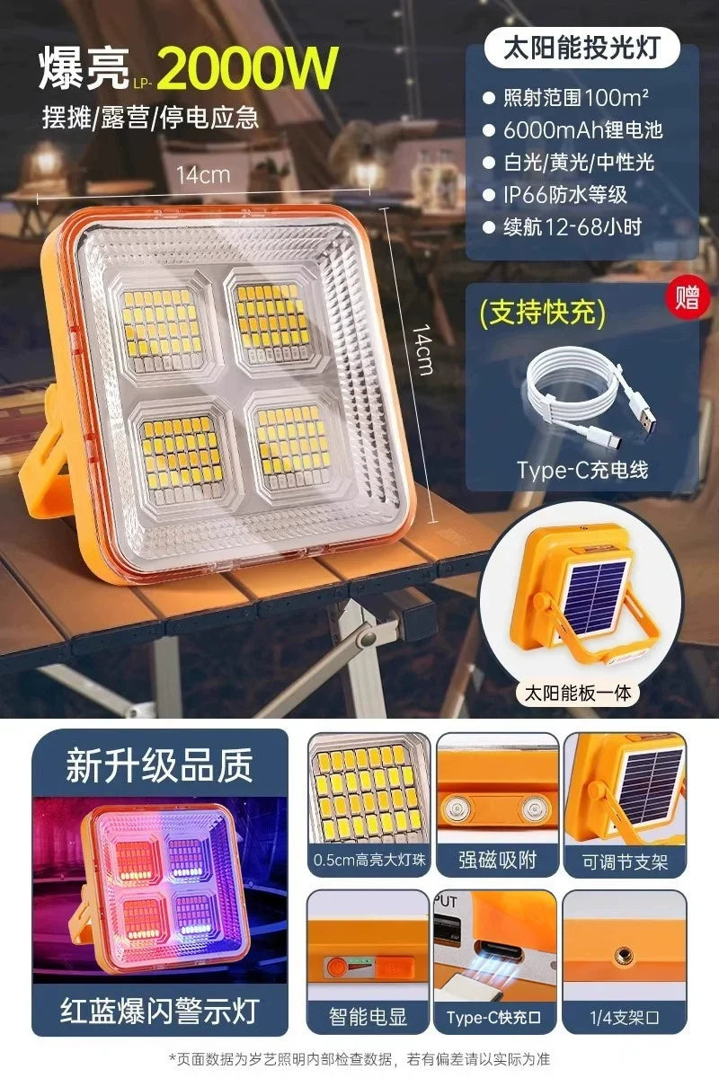 LED Solar Emergency Light - Really! Upgrade Solar Enhanced Pocket Lamp 2000W [Light 100 ㎡ Endurance 48h]]