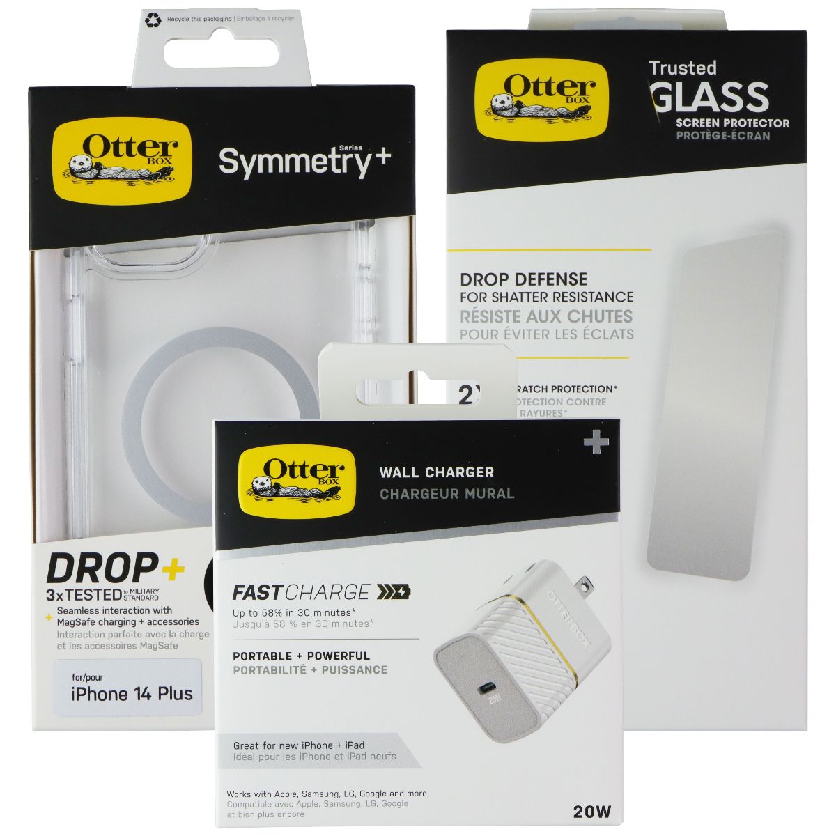 OtterBox Protection + Power Kit Case & Charger for iPhone 14 Plus - Clear/White - New