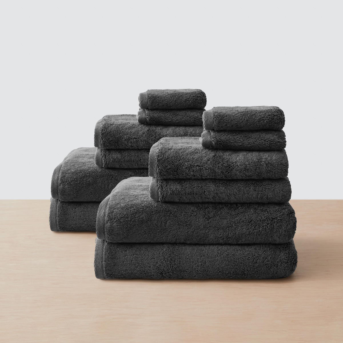 Organic Plush Bath Towel Set - Charcoal / Set of 12