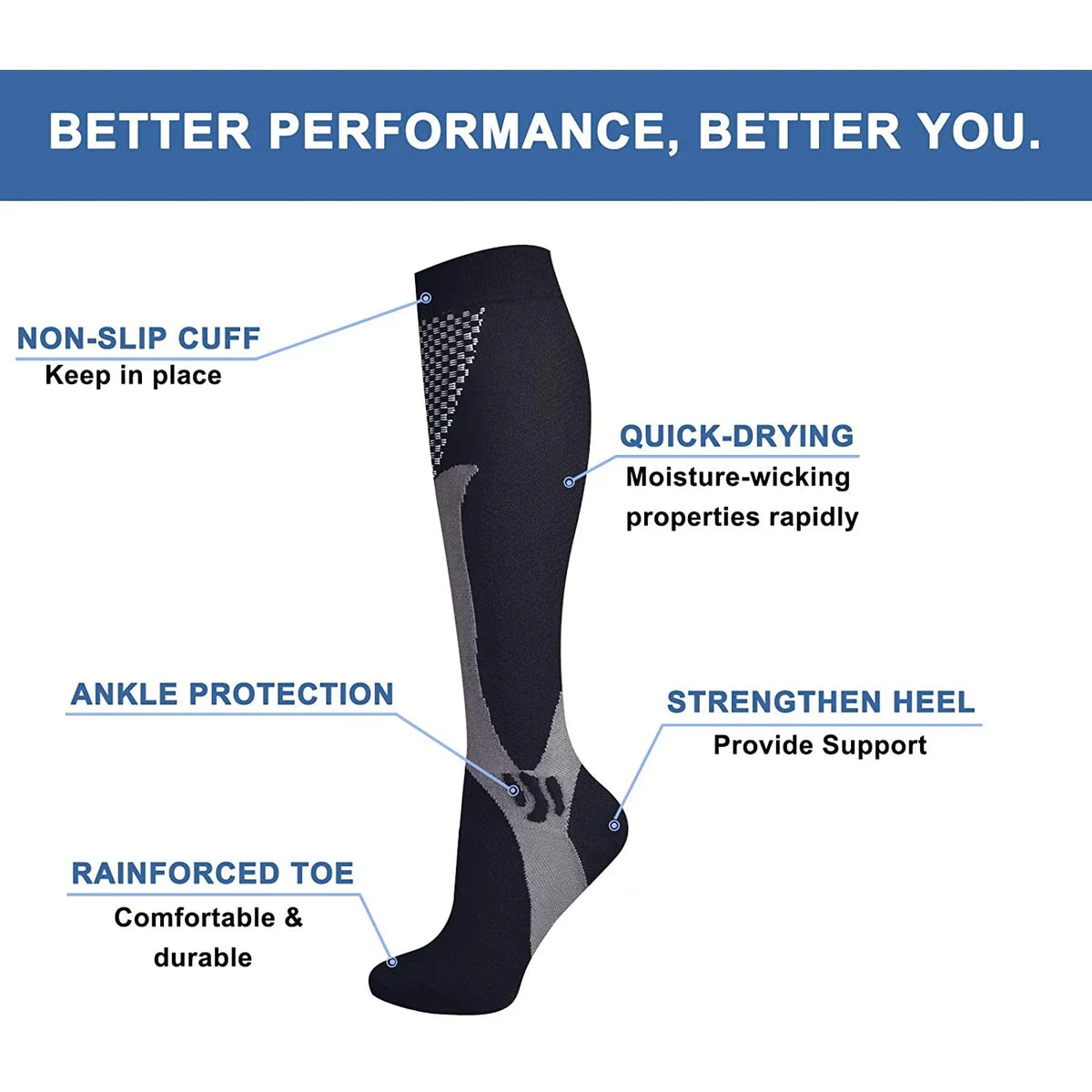 Long Sports & Travel Unisex Compression Socks - Image 8