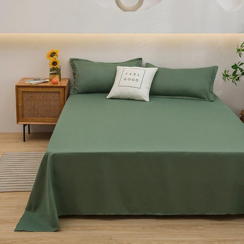 Soft Solid Color Flat Bedsheet – Single, Double, Queen & King Size - Dark Green