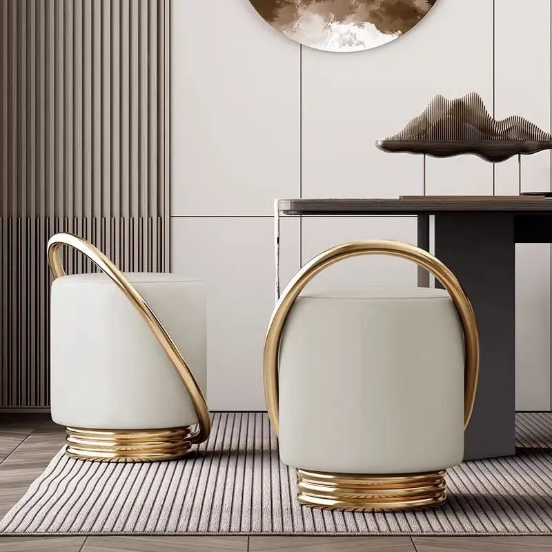 Nordic Modern Round Dressing Table with Stool - Image 3