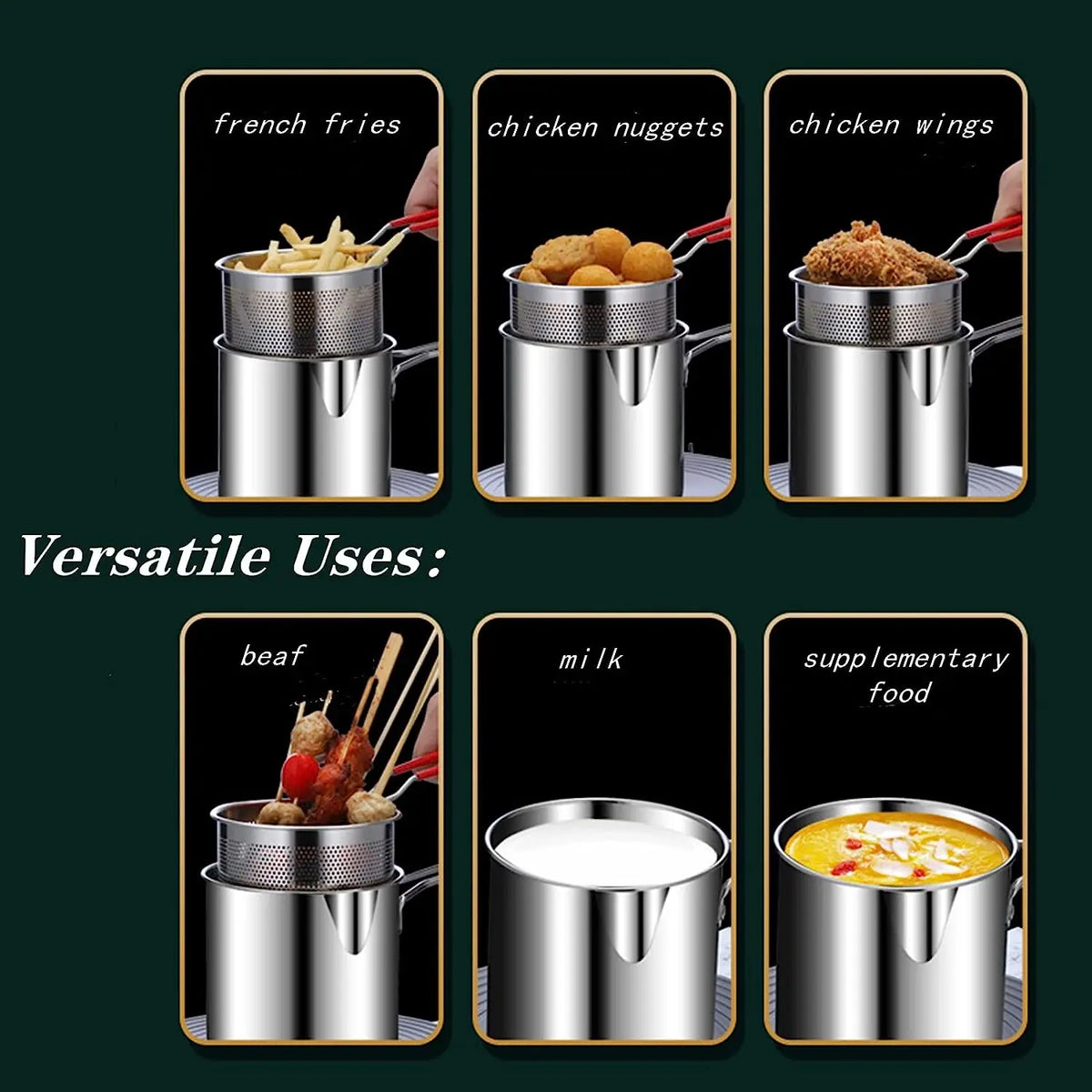 Deep Frying Pot Kitchen Fryer With Strainer Stainless Steel Tempura Fryer Pan Fry Pot Chicken Fried Chicken Cooking - Image 3