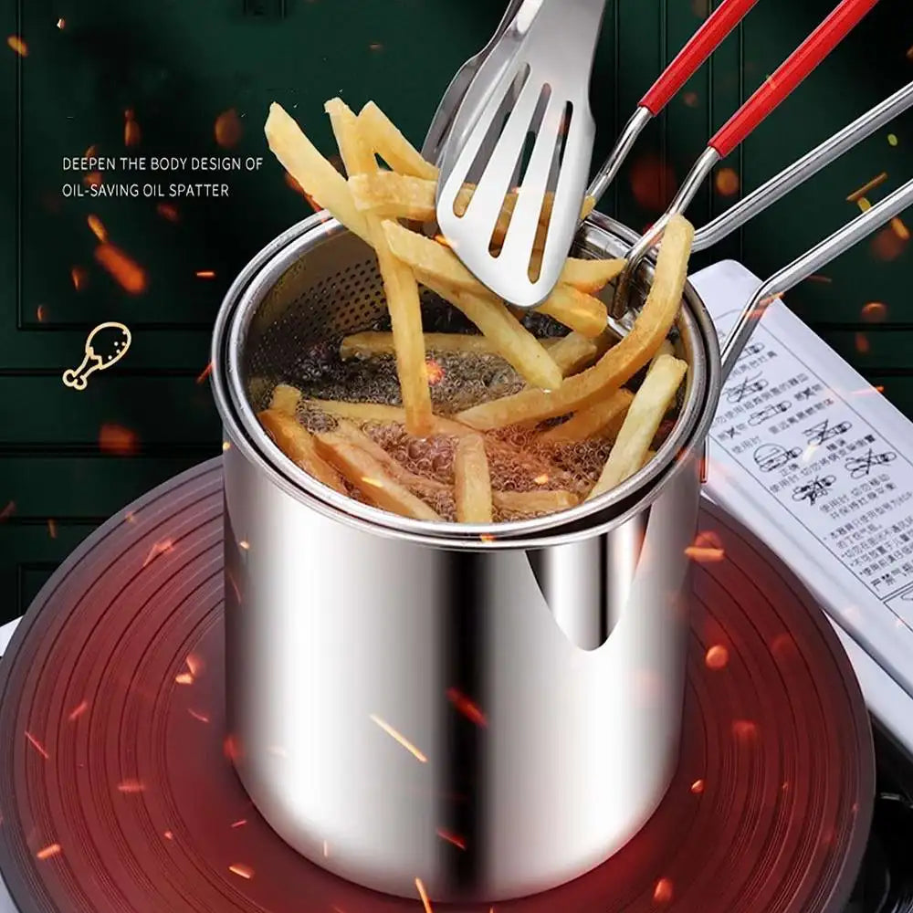 Deep Frying Pot Kitchen Fryer With Strainer Stainless Steel Tempura Fryer Pan Fry Pot Chicken Fried Chicken Cooking - Image 2
