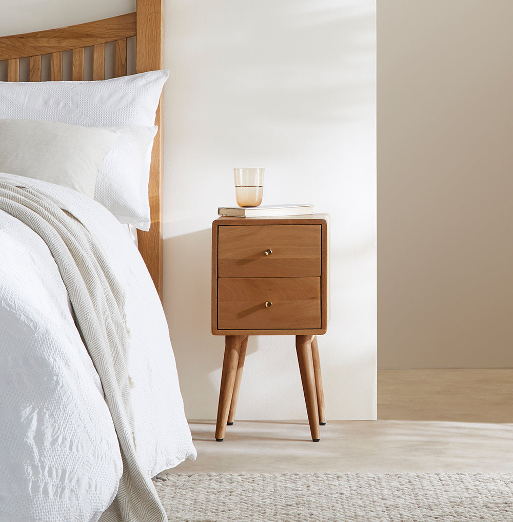 Scandinavian Light Walnut Logan Narrow Bedside Table - Image 3