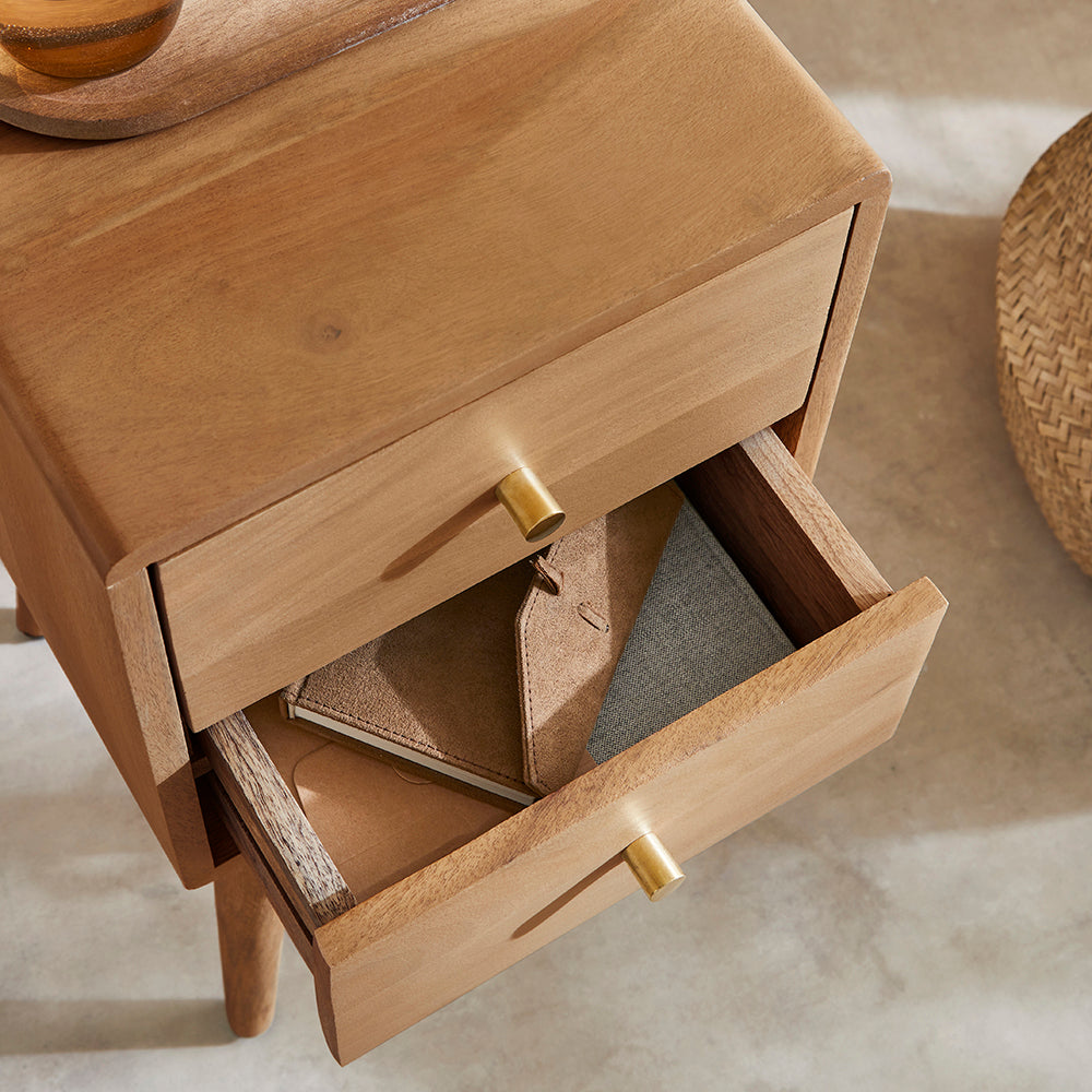 Scandinavian Light Walnut Logan Narrow Bedside Table - Image 5