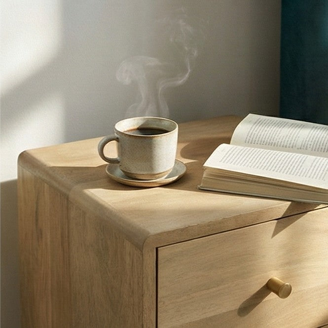 Minimalist Mango Wood Logan Narrow Bedside Table - Image 4