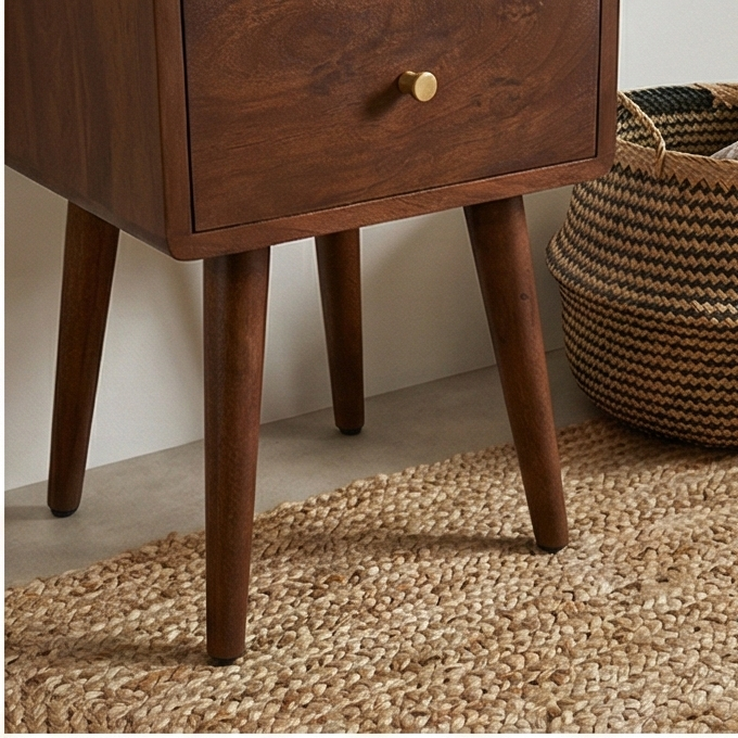 Scandinavian Walnut Logan Narrow Bedside Table - Image 6