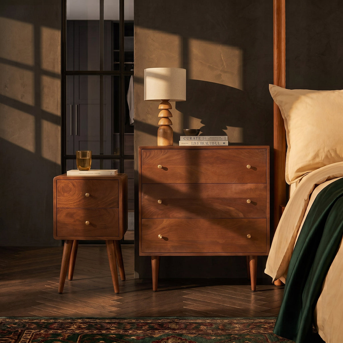 Scandinavian Walnut Logan Narrow Bedside Table - Image 2