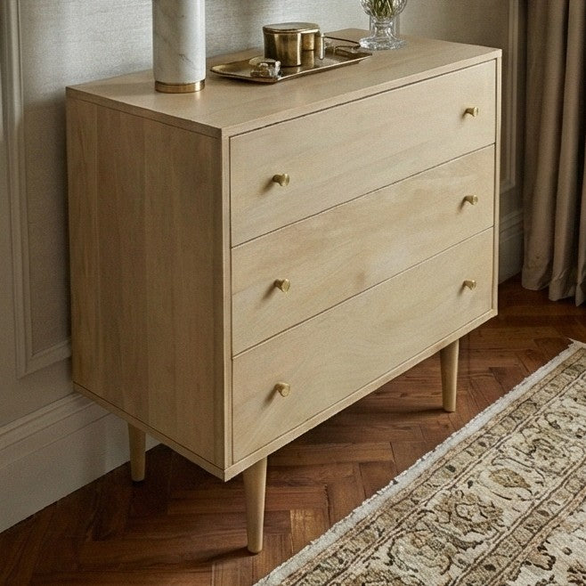 Minimalist Mango Wood Light Oak Oslo Chest of 3 Drawers - Image 6