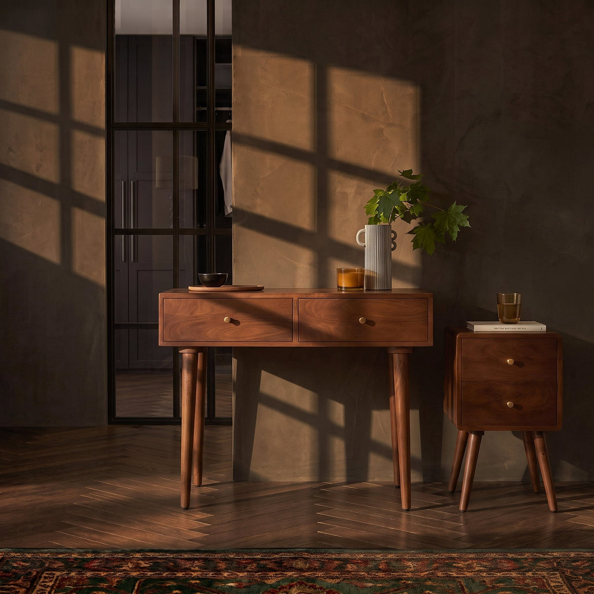 Scandinavian Walnut Logan Narrow Bedside Table - Image 3