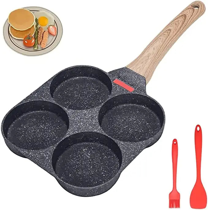 Four-Hole Egg Pancake Frying Pan - black without cover